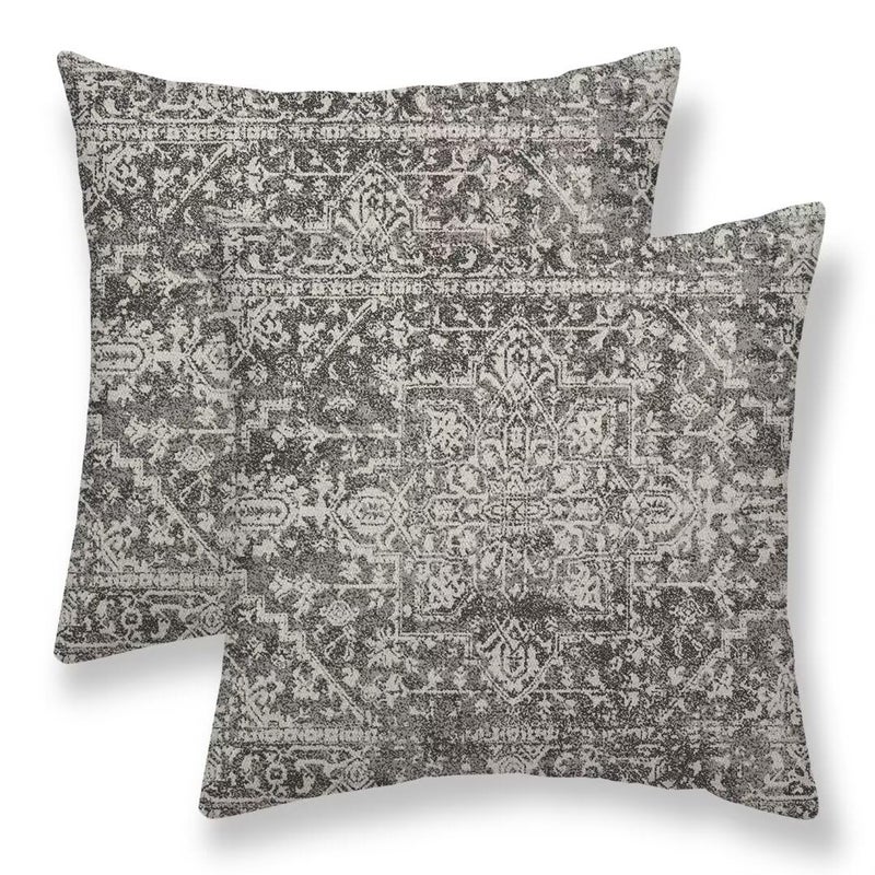 Sunshineyan Black Grey Boho Pillow Covers 18x18 Set of 2 Bohemian Carpet Pattern Decorative Throw Pillows Ethnic Rustic Farmhouse Cushion Cases Linen Gifts for Couch Sofa Outdoor Decor