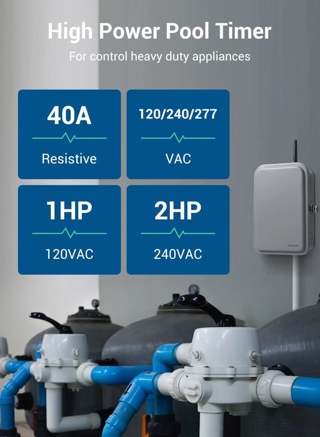 DEWENWILS Pool Pump Timer, Outdoor Wi-Fi Box, Heavy Duty 40A 120-277 VAC 2HP Wireless Controller Timer, Water Heater, Compatible with Smart Phone, Alexa, Google Assistant, UL Listed - Image 4