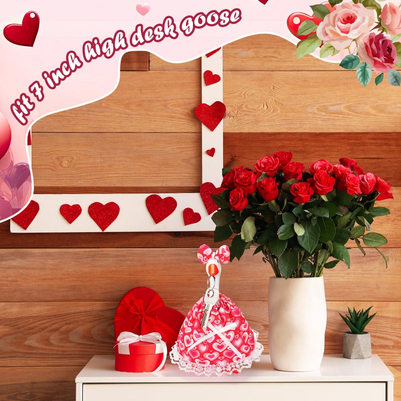 Simlakey 1 Set Valentines Day 7 Inch Mini Desk Goose Outfits Romantic Dress and Bow Hat Desk Goose Costume for Duck Statue Decor (Cute) - Image 5