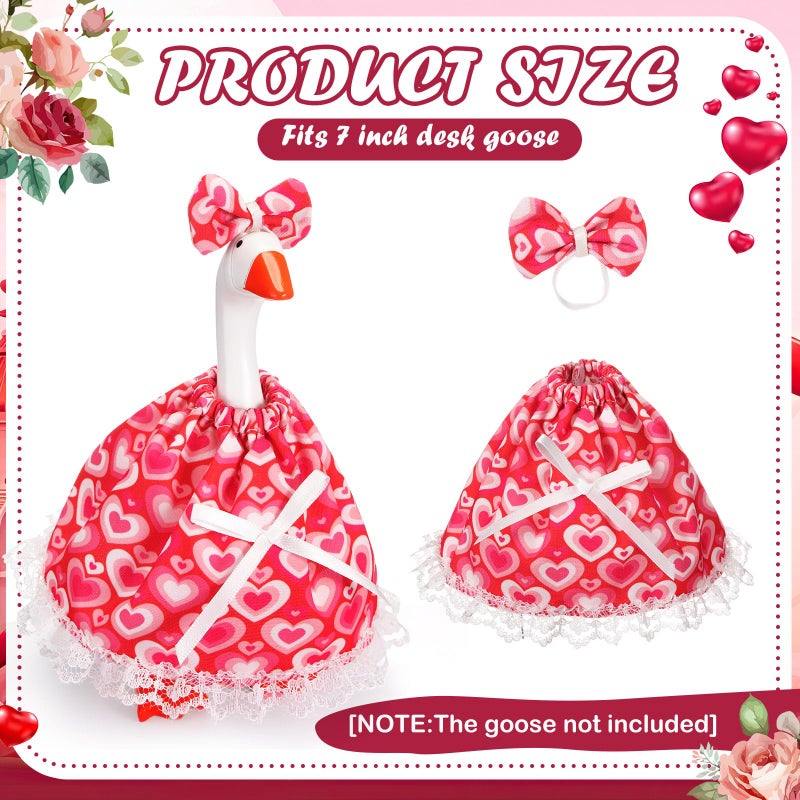 Simlakey 1 Set Valentines Day 7 Inch Mini Desk Goose Outfits Romantic Dress and Bow Hat Desk Goose Costume for Duck Statue Decor (Cute) - Image 2