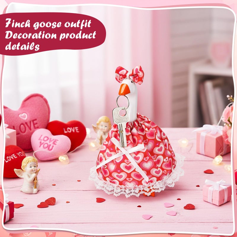 Simlakey 1 Set Valentines Day 7 Inch Mini Desk Goose Outfits Romantic Dress and Bow Hat Desk Goose Costume for Duck Statue Decor (Cute) - Image 4