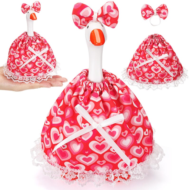 Simlakey 1 Set Valentines Day 7 Inch Mini Desk Goose Outfits Romantic Dress and Bow Hat Desk Goose Costume for Duck Statue Decor (Cute) - Image 1