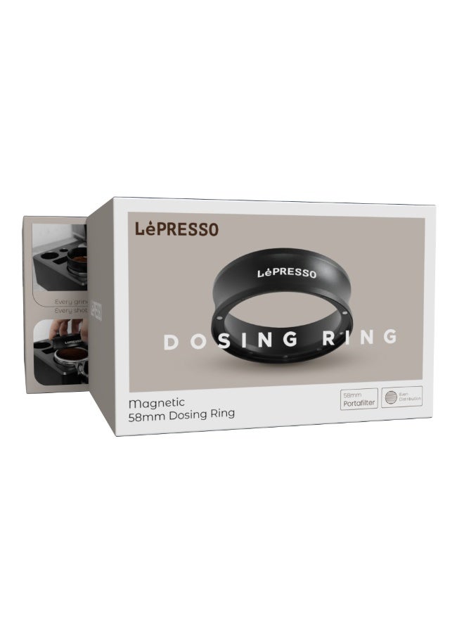 LePRESSO Magnetic 58mm Espresso Dosing Funnel, Aluminum Alloy, 10 Magnets, Even Distribution - Black - Image 4