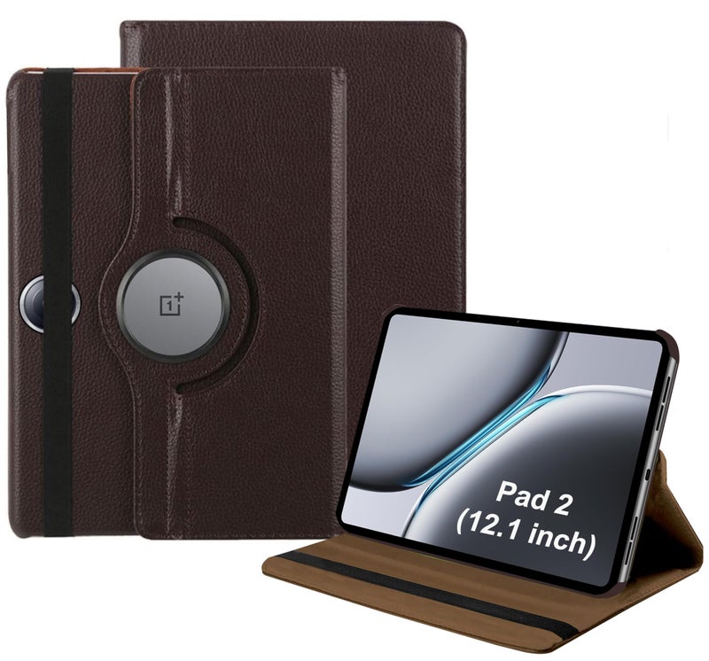 TGK 360 Rotatable Smart Flip Case Cover for OnePlus Pad 2 12.1 inch Tablet (Brown) - Image 1