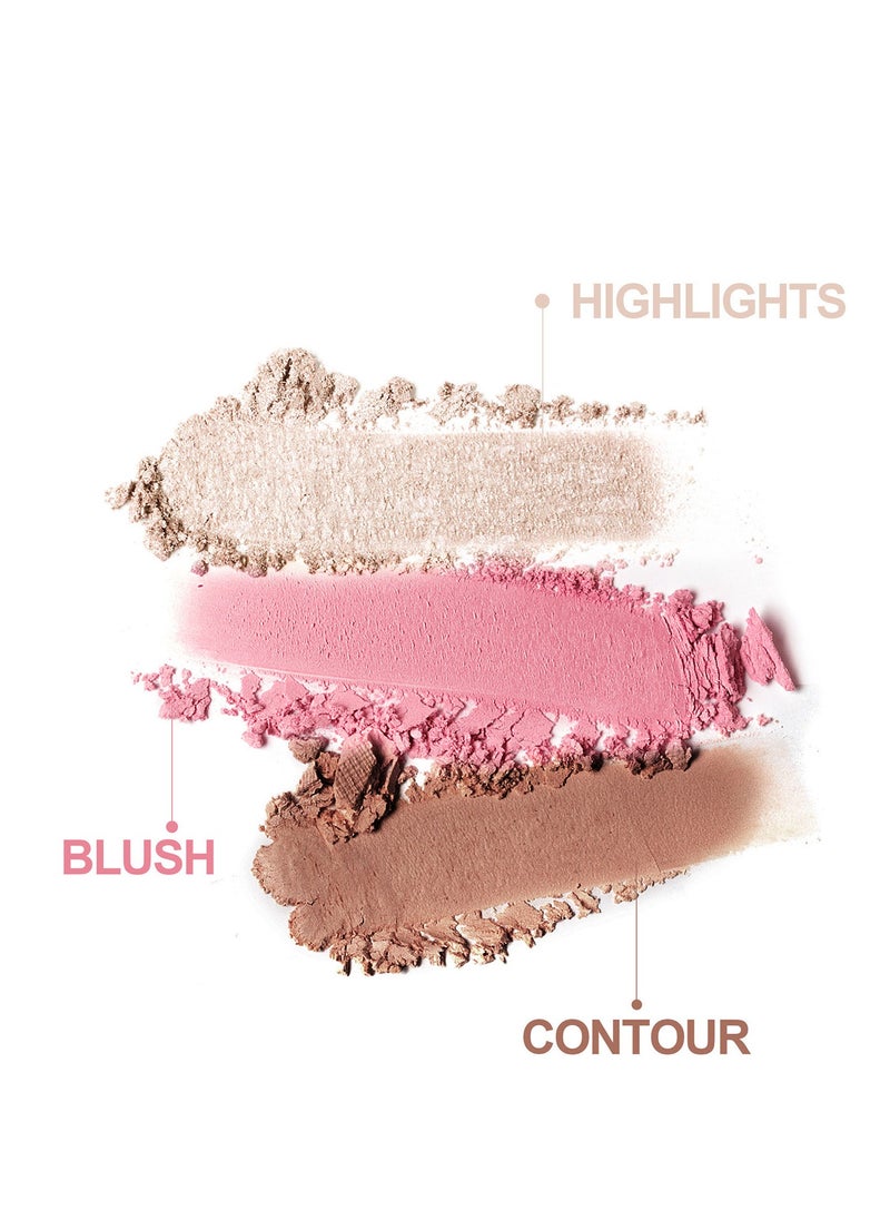 Handaiyan 3 In 1 Highlight Brush Contouring Powder Cheek For Face Blush Bronzer Palette Long-Lasting, Ultra-Thin, Natural And Bright Color Cushion Applicator Blendable Natural Makeup Face Blush  - Image 4