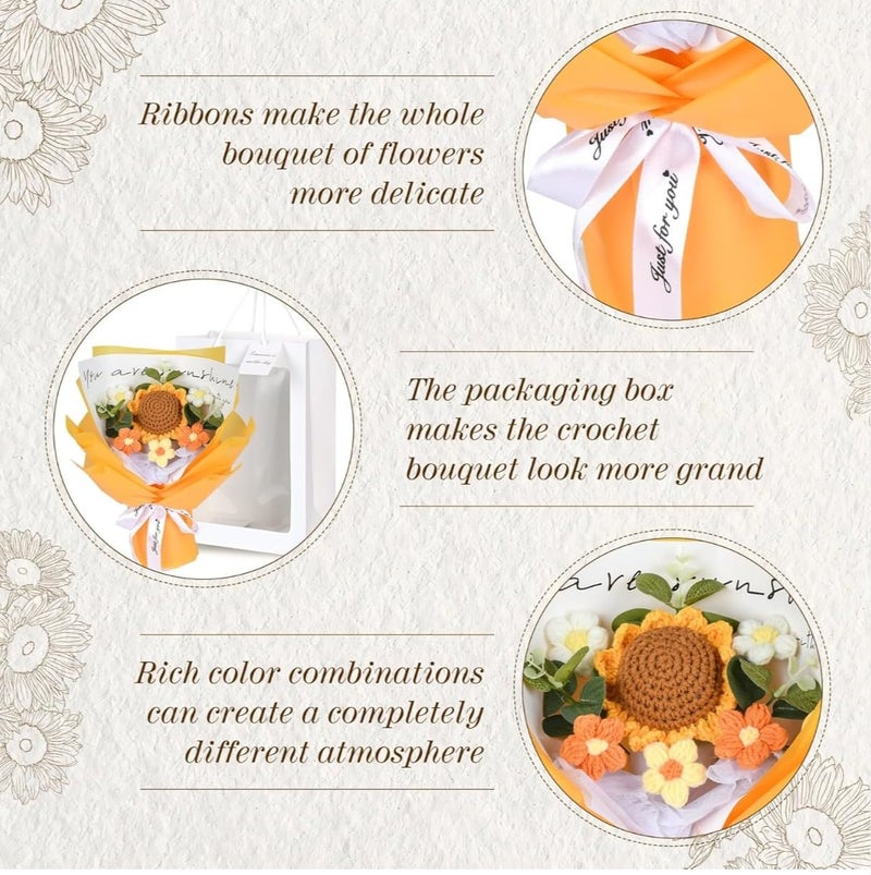 VRB Dec باقة زهور كروشيه صناعية 1 قطعة / باقة زهور صناعية / باقة زهور كروشيه / زهور كروشيه / هدية باقة زهور للفتيات لتزيين المنزل، الهدايا، إلخ. (باقة دوار الشمس والديزي) - Image 5