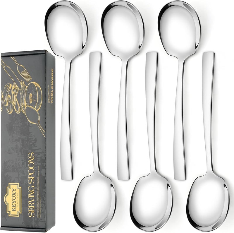 KEYOXY 6 Piece Stainless Steel Serving Spoons Set - 6 Large Spoons, 9.2-Inch, Dishwasher Safe, for Parties/Kitchen/Buffet/Catering - Image 1