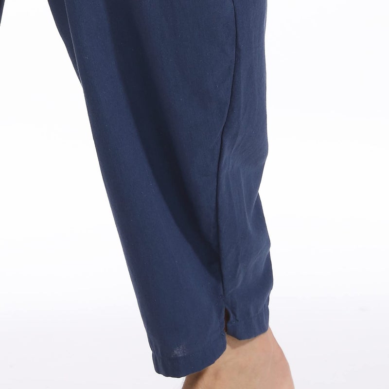 PACEIADTA Mens Cotton Linen Drawstring Pants Elastic Waist Casual Summer Beach Pants (Medium, Navy) - Image 5