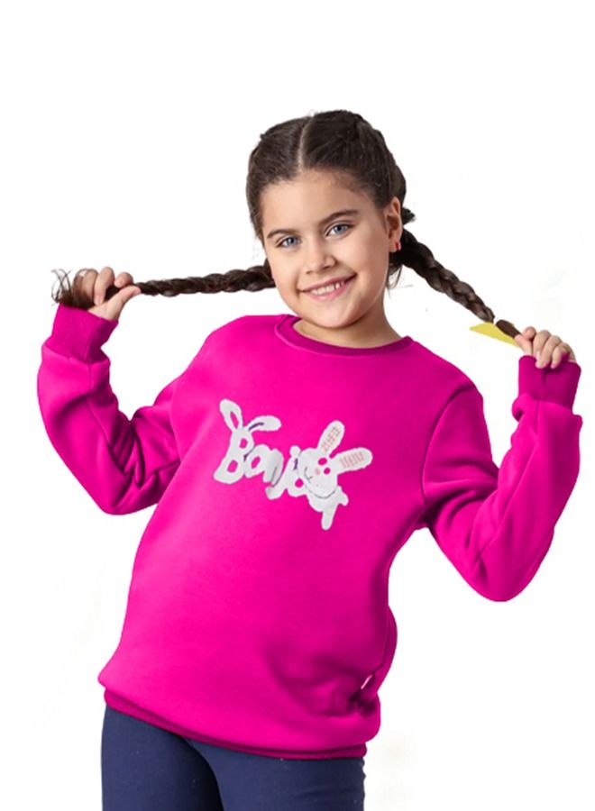 سويت شيرت بناتي قطن ميلتون مبطن لون فوشيا