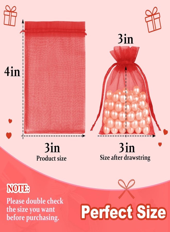 Crweety 50 Pcs Red Organza Bags 3x4 In, Small Mesh Gift Bags with Drawstring, Sheer Gift Pouch for Jewelry Candy Sachet Wedding Party Favor, Bridal Shower, Christmas Decor - Image 2