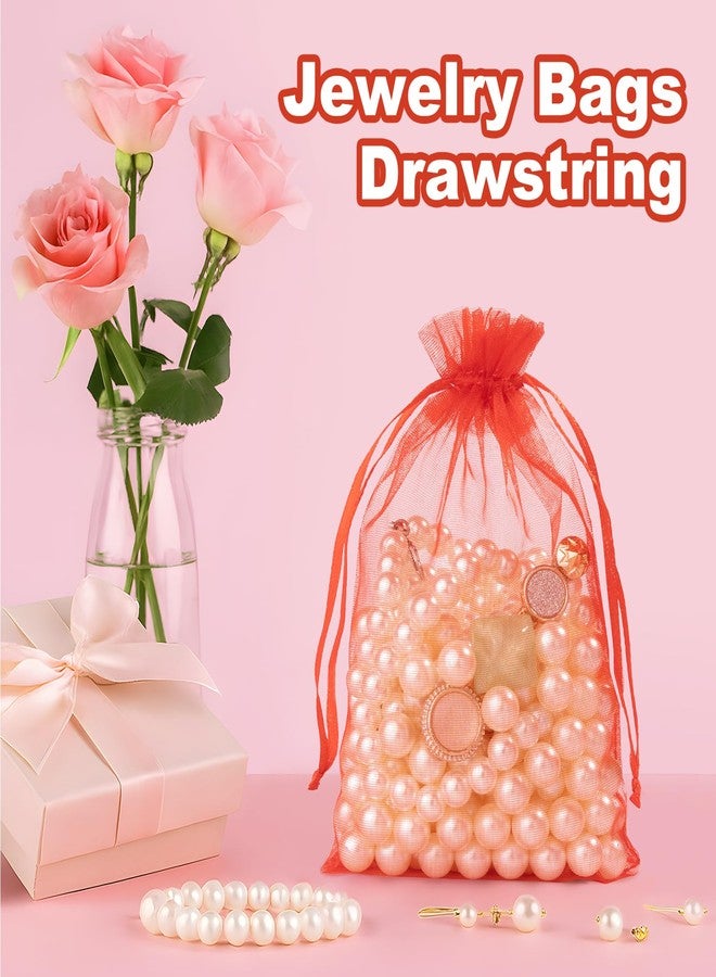 Crweety 50 Pcs Red Organza Bags 3x4 In, Small Mesh Gift Bags with Drawstring, Sheer Gift Pouch for Jewelry Candy Sachet Wedding Party Favor, Bridal Shower, Christmas Decor - Image 3