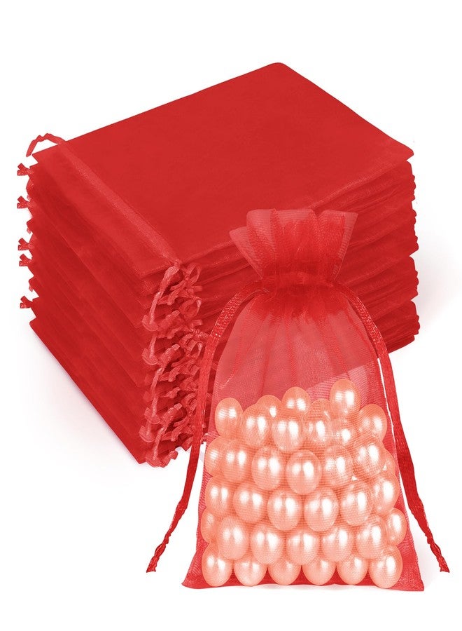 Crweety 50 Pcs Red Organza Bags 3x4 In, Small Mesh Gift Bags with Drawstring, Sheer Gift Pouch for Jewelry Candy Sachet Wedding Party Favor, Bridal Shower, Christmas Decor - Image 1