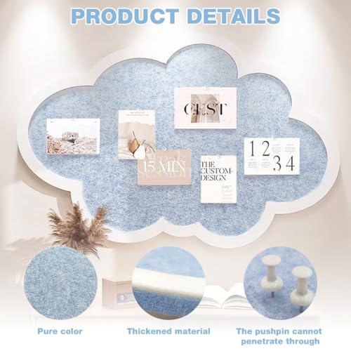 OFIFO® Cute Cloud Felt Bulletin Board for Wall, Self-Adhesive Pin Board with 30 Pushpins, Message Display Board for Notes Photos Office Home Decor (Blue) - Image 3