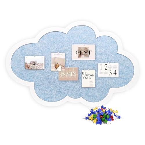 OFIFO® Cute Cloud Felt Bulletin Board for Wall, Self-Adhesive Pin Board with 30 Pushpins, Message Display Board for Notes Photos Office Home Decor (Blue) - Image 1