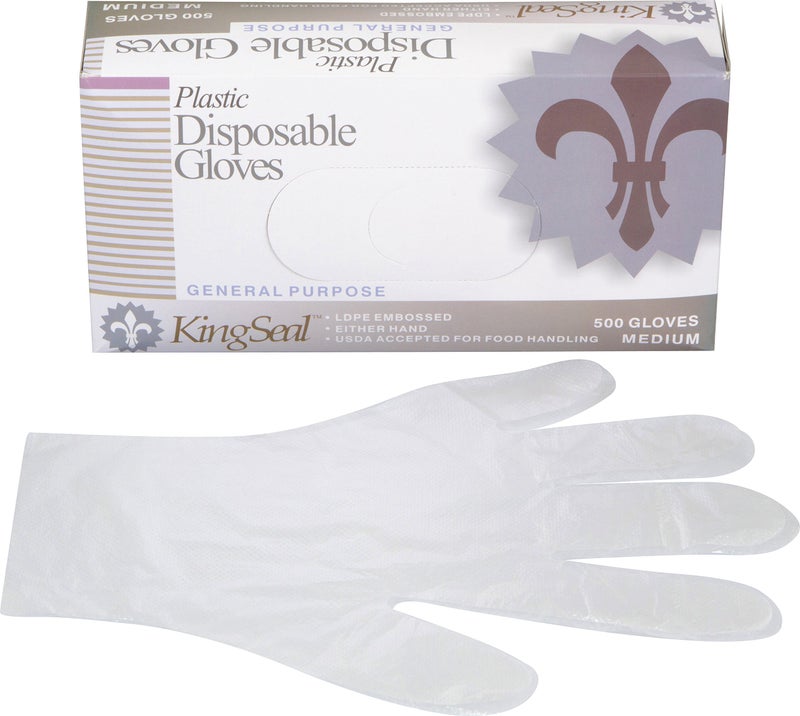Kingseal 500 Count Light Duty Duty Poly القفازات القابلة للتخلص من المسحوق خالية من اللاتكس خالية من اللاتكس متوسطة الحجم-مربع واحد من 500 قفازات - Image 1