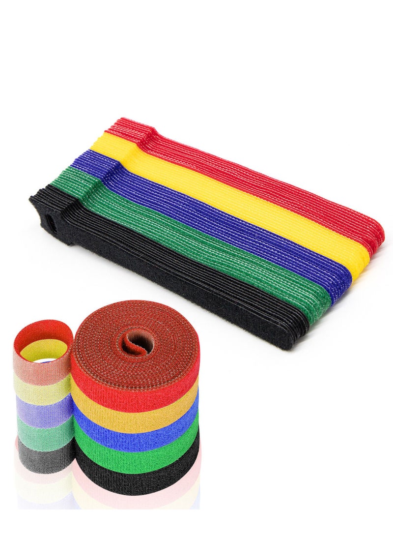 Generic Reusable 50-Piece Fastening Cable Ties and 5 Rolls Cord Straps for Managing Wire Ties Hook Loop Organizer with Assorted Color  - Image 1