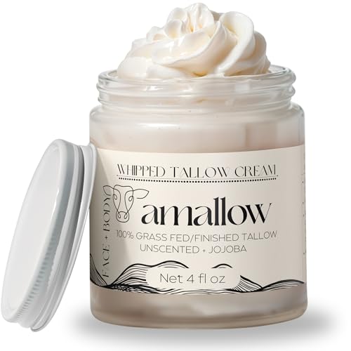 Amallow 100% Grass Fed Beef Tallow for Skin Care - Face + Body - Whipped Moisturizer for Sensitive Skin - Natural Lotion, 4 FL. oz. (Unscented + Jojoba Oil) - Image 1