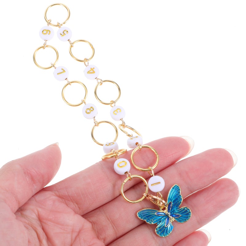 Knitting and Crochet Row Counter Chain with Butterfly Pendant Durable Alloy Stitch Marker for Needlework and Weaving Projects - Image 4