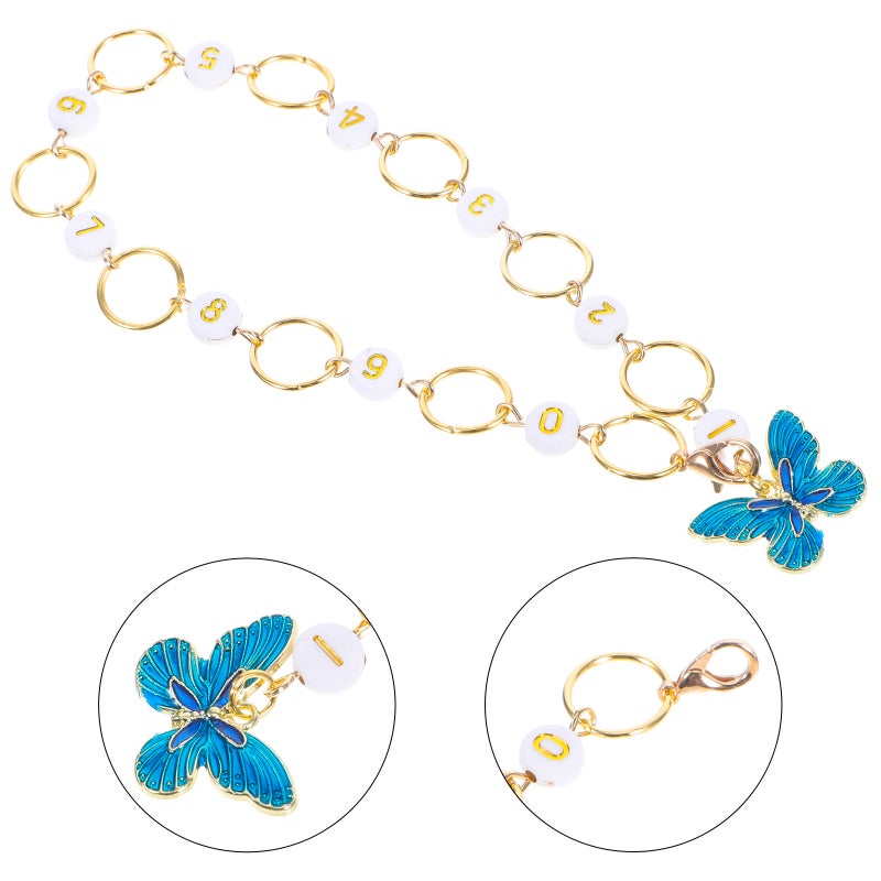 Knitting and Crochet Row Counter Chain with Butterfly Pendant Durable Alloy Stitch Marker for Needlework and Weaving Projects - Image 2