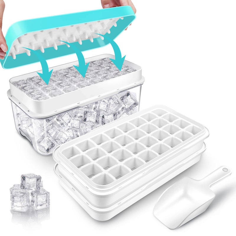 Ice Cube Trays for Freezer With Bin Scoop and Press Plate 2 Tiers Lid Included