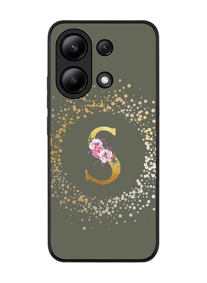 Stylizedd Rugged Black edge case for Xiaomi Redmi Note 13 4G, Slim fit Custom Monogram Initial Letter Floral Pattern Alphabet - S  (Olive Green ) - Image 1