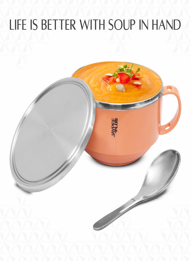 Jaypee Plus Stainless Steel Solid Soup Container/Bowl With Steel Lid & Steel Spoon With Holder Orange, 700 ml - Image 5