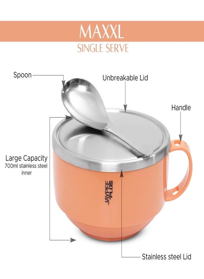 Jaypee Plus Stainless Steel Solid Soup Container/Bowl With Steel Lid & Steel Spoon With Holder Orange, 700 ml - Image 4