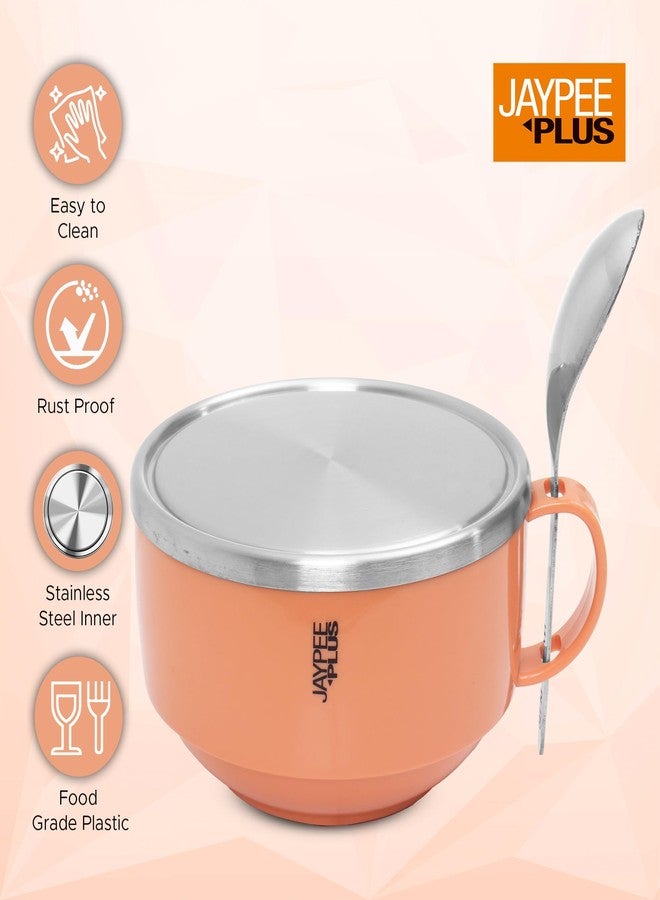 Jaypee Plus Stainless Steel Solid Soup Container/Bowl With Steel Lid & Steel Spoon With Holder Orange, 700 ml - Image 3