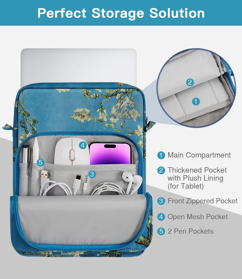 MoKo 13.3-14 Inch Laptop Sleeve Bag Fits Mac Neo 13-inch A18 Pro, Mac Pro 13.3" M2 2022/M5/M5 Pro/M5 Max 14.2" 2026, Mac Air 13.6" M5 2026, Handle Carrying Case with Shoulder Strap, Apricot Flower - Image 5