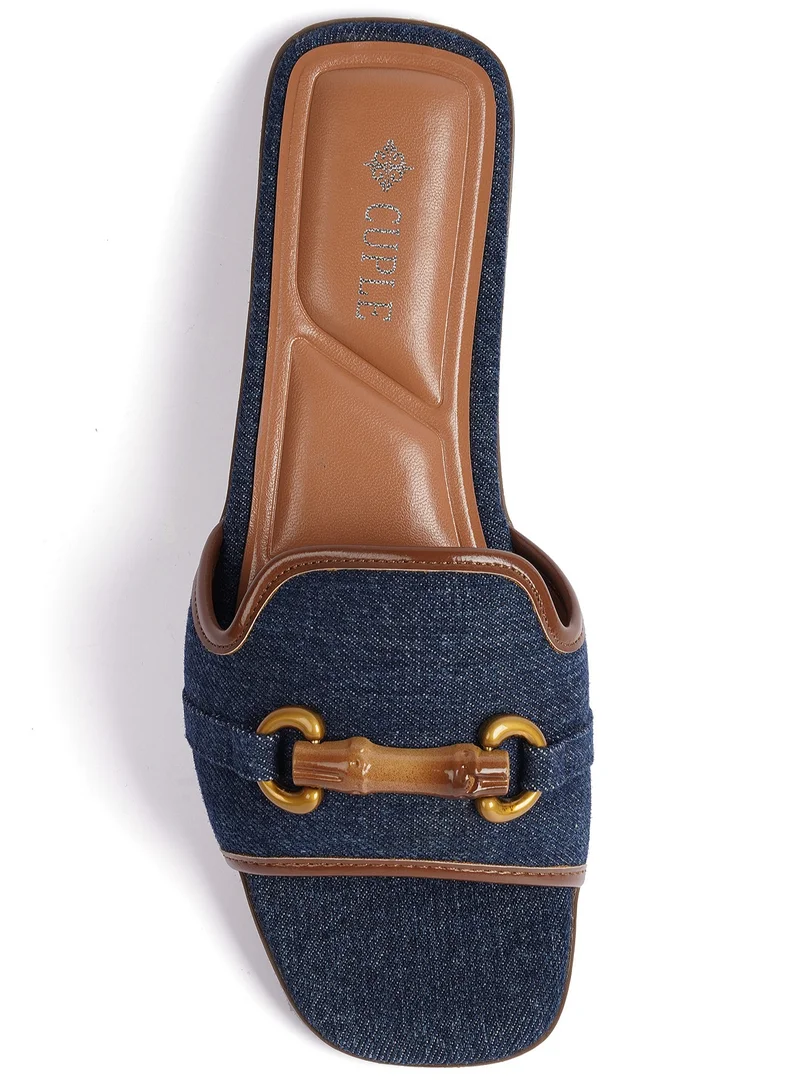 Cuple Slip-on Denim slide Flat Sandals