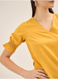 Salt Attire Women's V-Neck Top with Elegant Elbow-Length Smocked Sleeves and Back Neck Closure, Perfect for Polished Workwear, Effortless Casual, or Evening Outfits  - Image 2