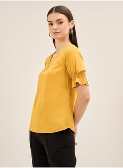 Salt Attire Women's V-Neck Top with Elegant Elbow-Length Smocked Sleeves and Back Neck Closure, Perfect for Polished Workwear, Effortless Casual, or Evening Outfits  - Image 4