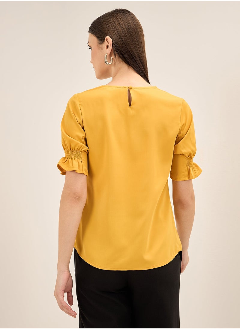Salt Attire Women's V-Neck Top with Elegant Elbow-Length Smocked Sleeves and Back Neck Closure, Perfect for Polished Workwear, Effortless Casual, or Evening Outfits  - Image 5