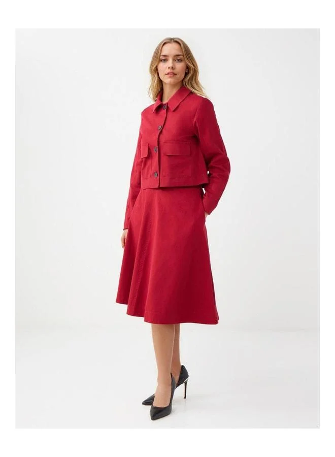 Jimmy Key Burgundy Comfortable Cut Normal Waist Midi Gabardine Skirt.