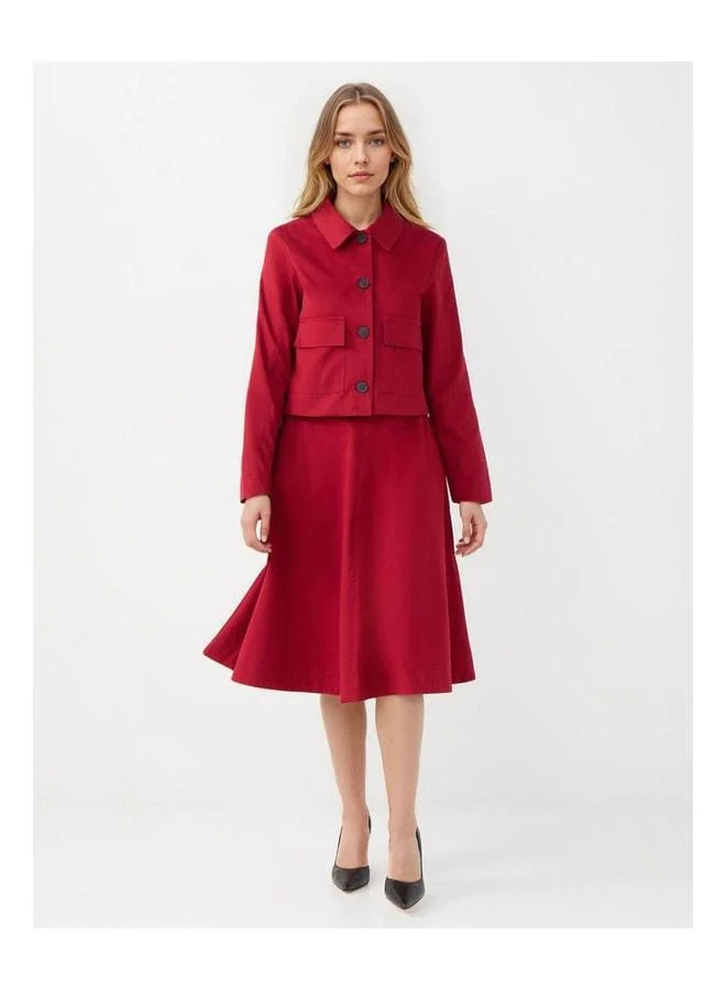Jimmy Key Burgundy Comfortable Cut Normal Waist Midi Gabardine Skirt.