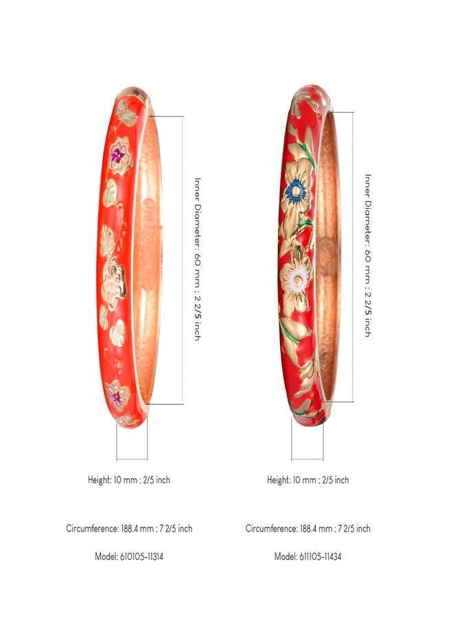UJOY Vintage Bracelet Enameled Jewelry Spring Hinge Metal Gold Plated Cuff Cloisonne Bangles Set Gift Box Packed 55A87-55A103 Red - Image 3