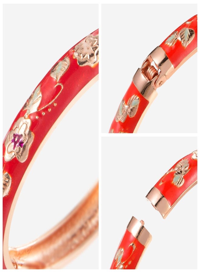 UJOY Vintage Bracelet Enameled Jewelry Spring Hinge Metal Gold Plated Cuff Cloisonne Bangles Set Gift Box Packed 55A87-55A103 Red - Image 4