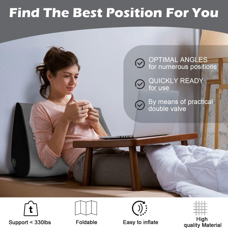TheClover Portable Inflatable Wedge Pillow Cushion - 2 Pack Body Positioners Foldable Wedge Pillow for Sleeping,Back,Travel,Bed,Leg Elevation with Fast Inflation Deflation(Grey) - Image 4