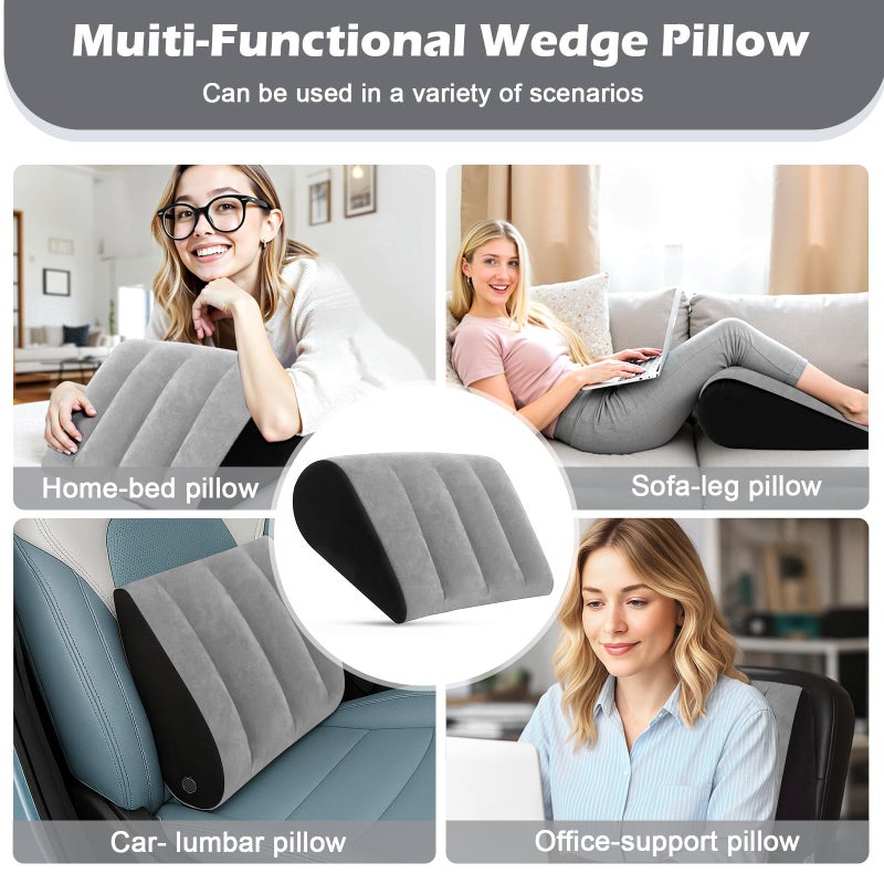 TheClover Portable Inflatable Wedge Pillow Cushion - 2 Pack Body Positioners Foldable Wedge Pillow for Sleeping,Back,Travel,Bed,Leg Elevation with Fast Inflation Deflation(Grey) - Image 3