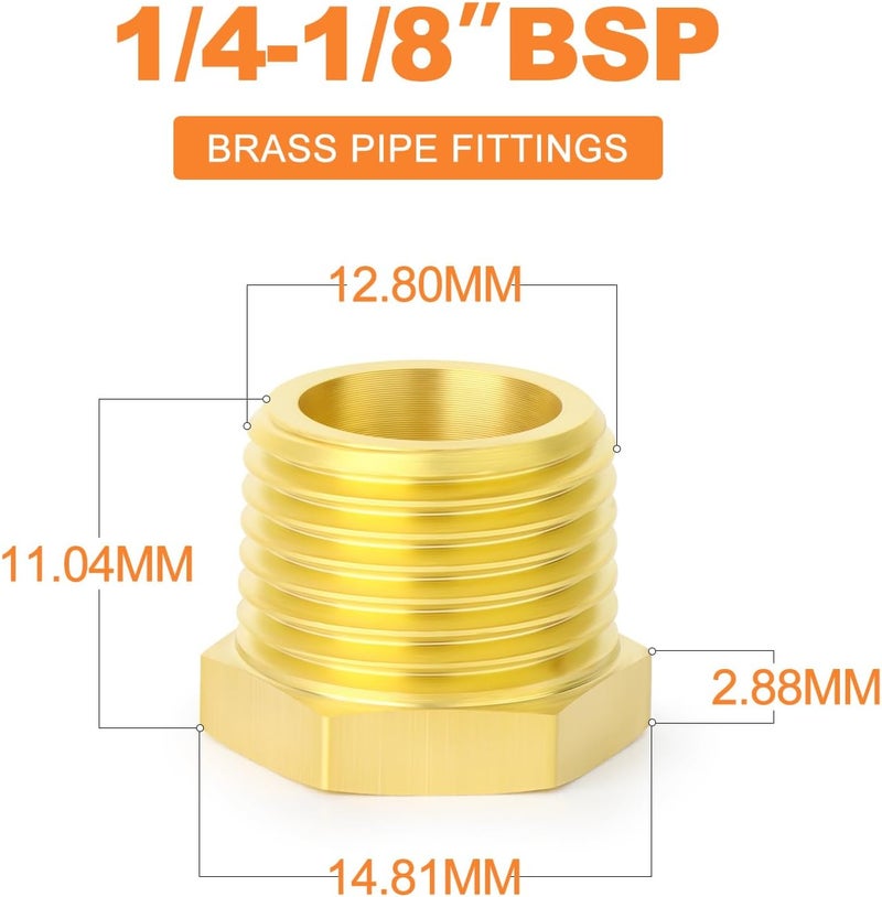 غاشر 20 قطعة من محول نحاسي سداسي مخفض 1/4" ذكر BSP × 1/8" أنثى BSP، تركيبات أنابيب نحاسية ملولبة - Image 2