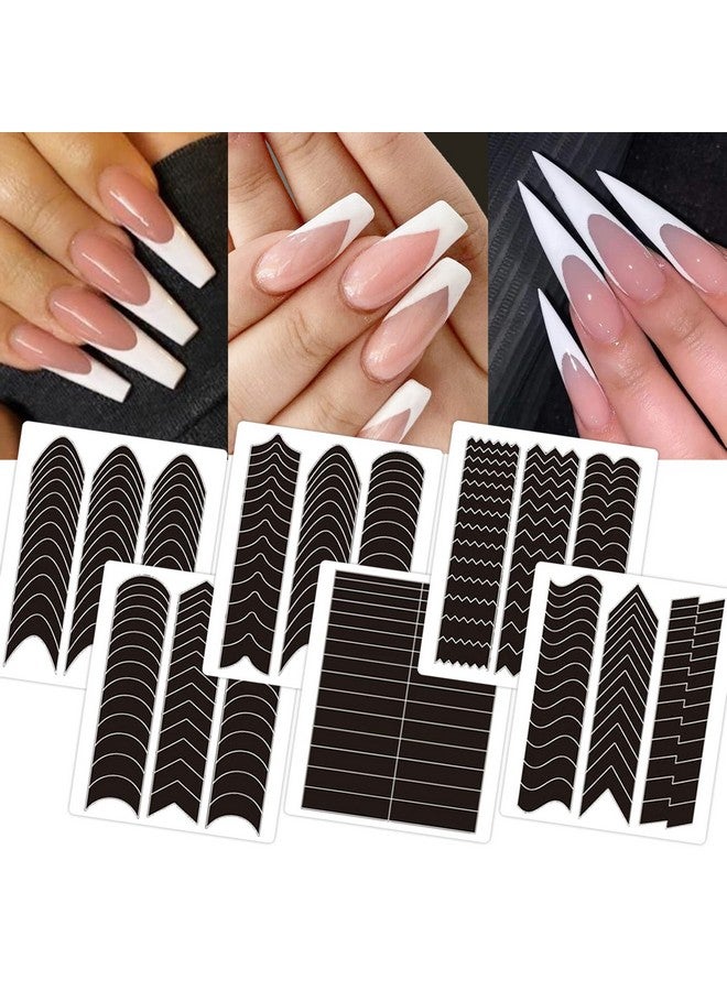 winthrop 1422 Pcs French Tip Nail Guides Selfadhesive French Moon Shaped Vshaped Manicure Strip Stickers For Edge Auxiliary Black Diy Decoration Stencil Tools(11 Designs 36 Sheets) - Image 1