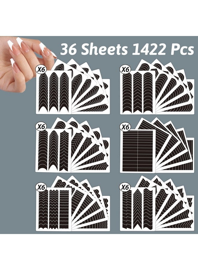 winthrop 1422 Pcs French Tip Nail Guides Selfadhesive French Moon Shaped Vshaped Manicure Strip Stickers For Edge Auxiliary Black Diy Decoration Stencil Tools(11 Designs 36 Sheets) - Image 3