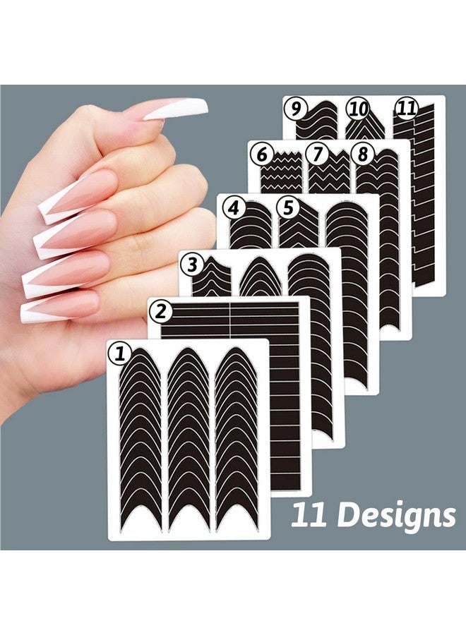 winthrop 1422 Pcs French Tip Nail Guides Selfadhesive French Moon Shaped Vshaped Manicure Strip Stickers For Edge Auxiliary Black Diy Decoration Stencil Tools(11 Designs 36 Sheets) - Image 2