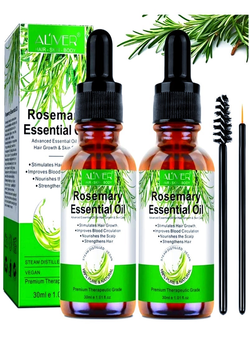 ALIVER Rosemary Oil ( 30 ML x 2 ) Essential Oil , Aliver Rosemary Oil For Hair Growth Pure Organic Aliver Rosemary Oil For Hair , Dry Damaged Hair and Growth Hair Scalp Oil Pure and Natural Premium Quality Oil Hair Loss Treatment Oil for Men and Women - Image 1