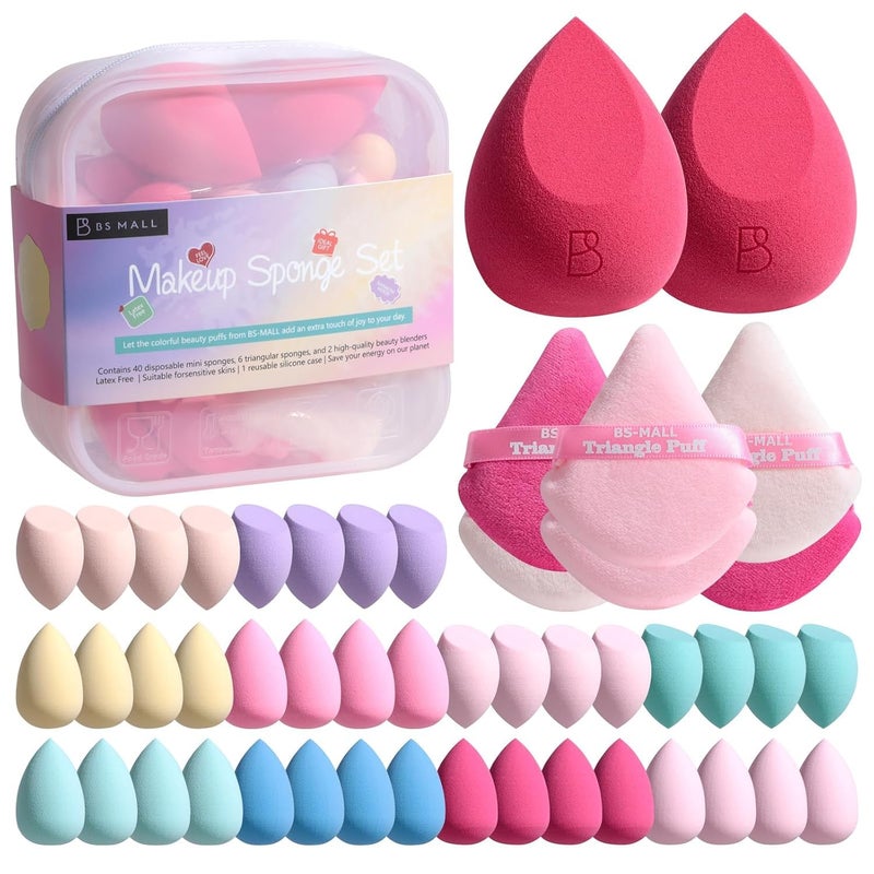 BS Mall BS-MALL Mini Makeup Sponge Set Professional Triangle Puff 49 Pcs- Pro V3.0 Cloud Technology Material Flawless flow Mini Sponge Set & Triangle Puff With Waterproof Travel Silicone Bag Gift Set - Image 1