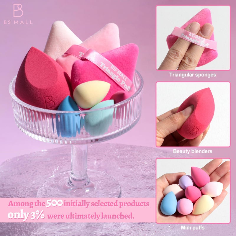 BS Mall BS-MALL Mini Makeup Sponge Set Professional Triangle Puff 49 Pcs- Pro V3.0 Cloud Technology Material Flawless flow Mini Sponge Set & Triangle Puff With Waterproof Travel Silicone Bag Gift Set - Image 5