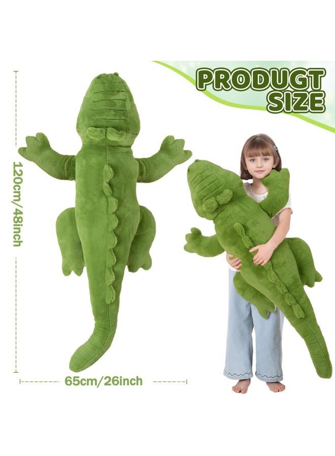 FFxiong 48 inch Green Large Alligator Stuffed Animal Long Body Pillow 4 ft Cute Giant Crocodile Plush Toy Gift for Kids Girl Boy Birthday Valentines - Image 4