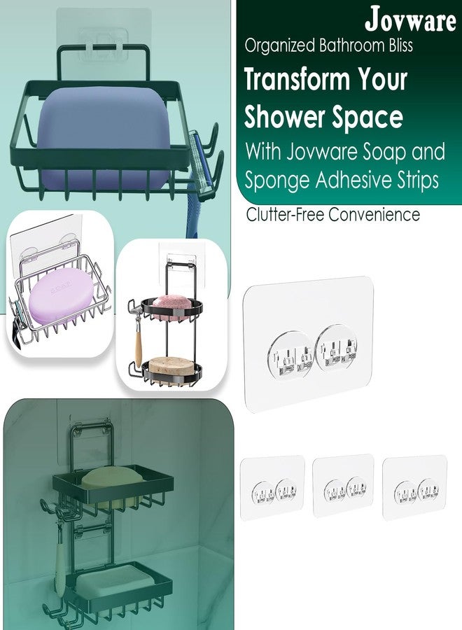 Jovware خطافات لاصقة بديلة لحامل إسفنجة جوفوار، شرائط لاصقة لصحون الصابون، ملصقات لحامل فرشاة الأسنان، خطافات لاصقة لحامل حوض المطبخ، مشابك لاصقة شفافة للتثبيت على جدار الدش (عبوة من 4 قطع) - Image 2