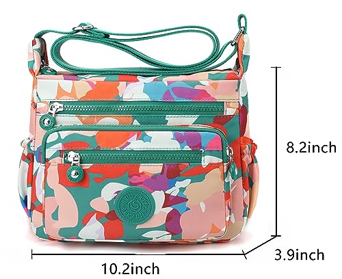 Pealwel Women Shoulder Handbag Roomy Multiple Pockets Bag Ladies Crossbody Purse Tote Top Handle Satchel(Green-Floral) - Image 4