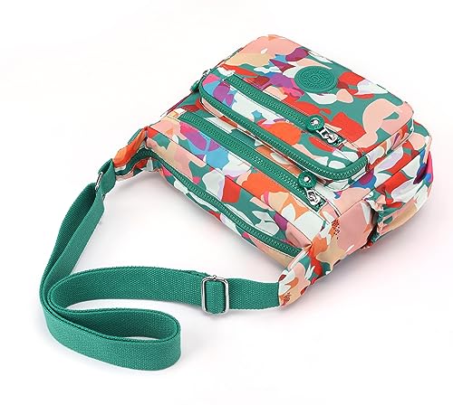 Pealwel Women Shoulder Handbag Roomy Multiple Pockets Bag Ladies Crossbody Purse Tote Top Handle Satchel(Green-Floral) - Image 3